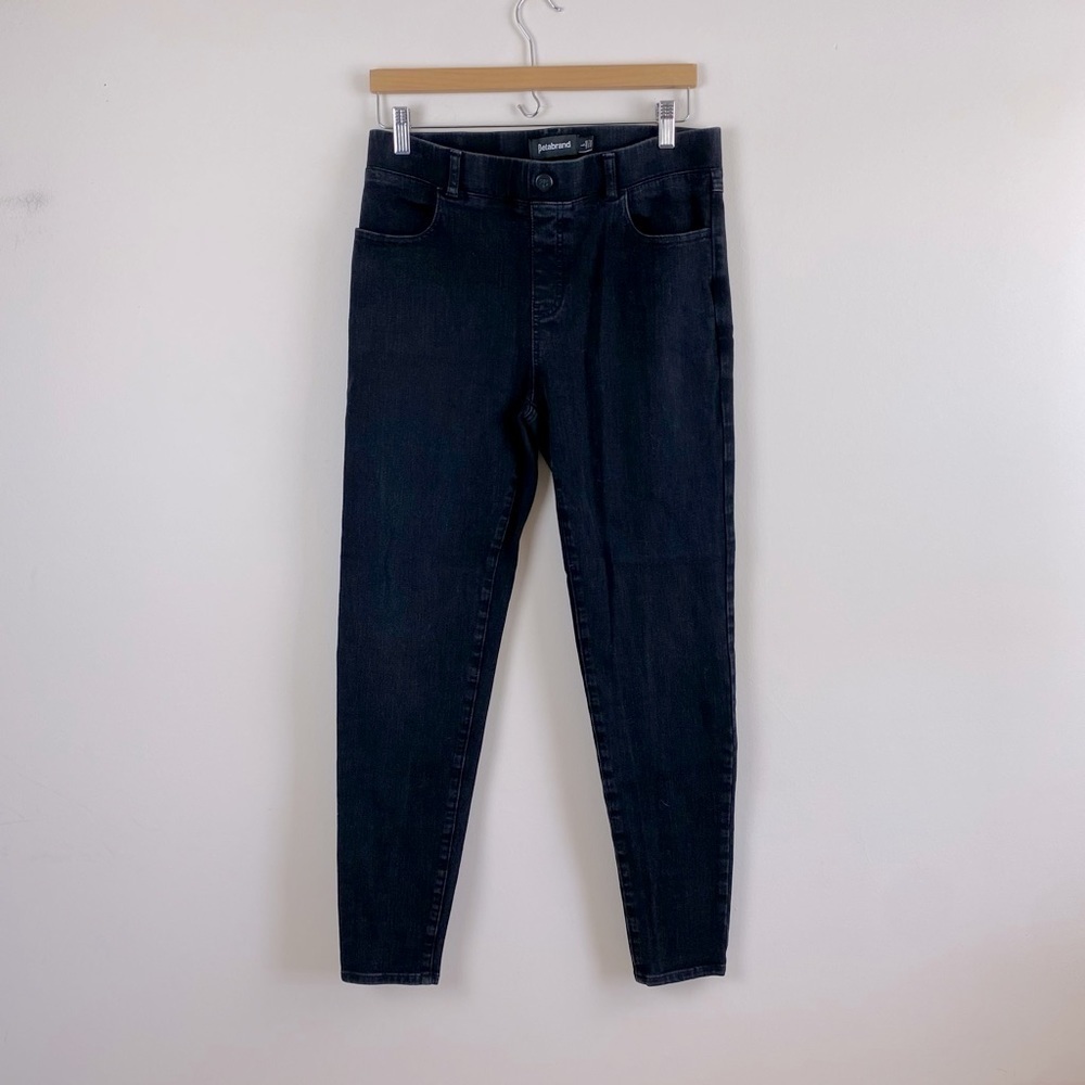 Betabrand Signature Mid-Rise Denim Pull-On Skinny Jean Black Rinse